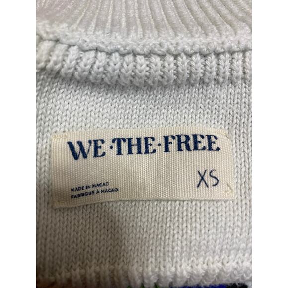 Free People Lyon White Multicolor Striped Turtleneck Long Sleeve Sweater Top XS - Picture 3 of 3